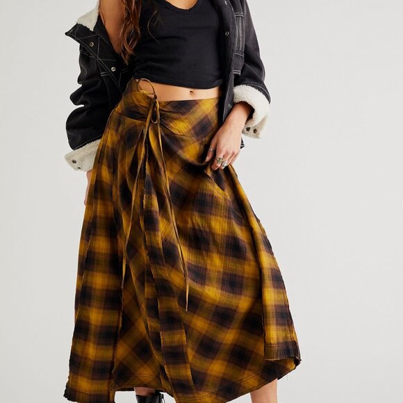 Free People Deep In Thought Maxi Skirt Plaid Printed High Waisted Size 8 - Picture 1 of 7